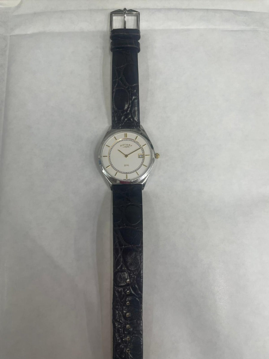 Rotary Men's Watch with White Dial and Brown Leather Strap GS08000/02