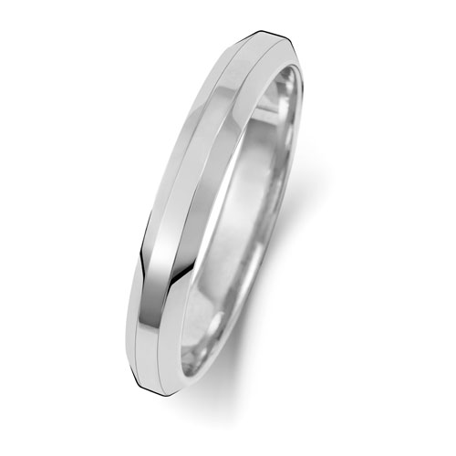 18ct White Gold 3mm Soft Court Bevelled Wedding Band