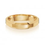 Band Briodas Beveled Court Meddal 4mm Aur Melyn 18ct
