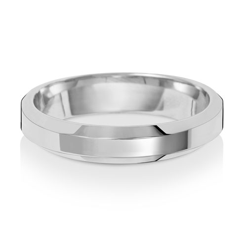 18ct White Gold 4mm Soft Court Bevelled Wedding Band