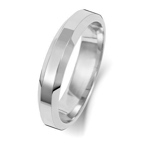 18ct White Gold 4mm Soft Court Bevelled Wedding Band
