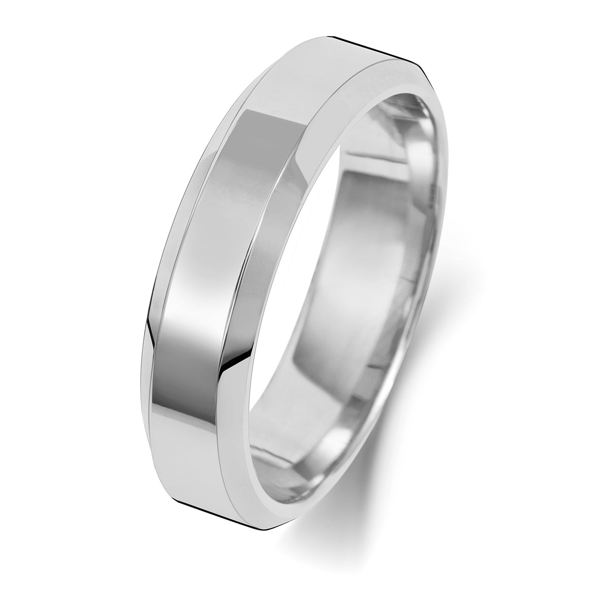 18ct White Gold 5mm Soft Court Bevelled Wedding Band