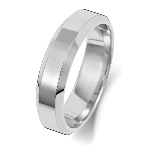 18ct White Gold 5mm Soft Court Bevelled Wedding Band