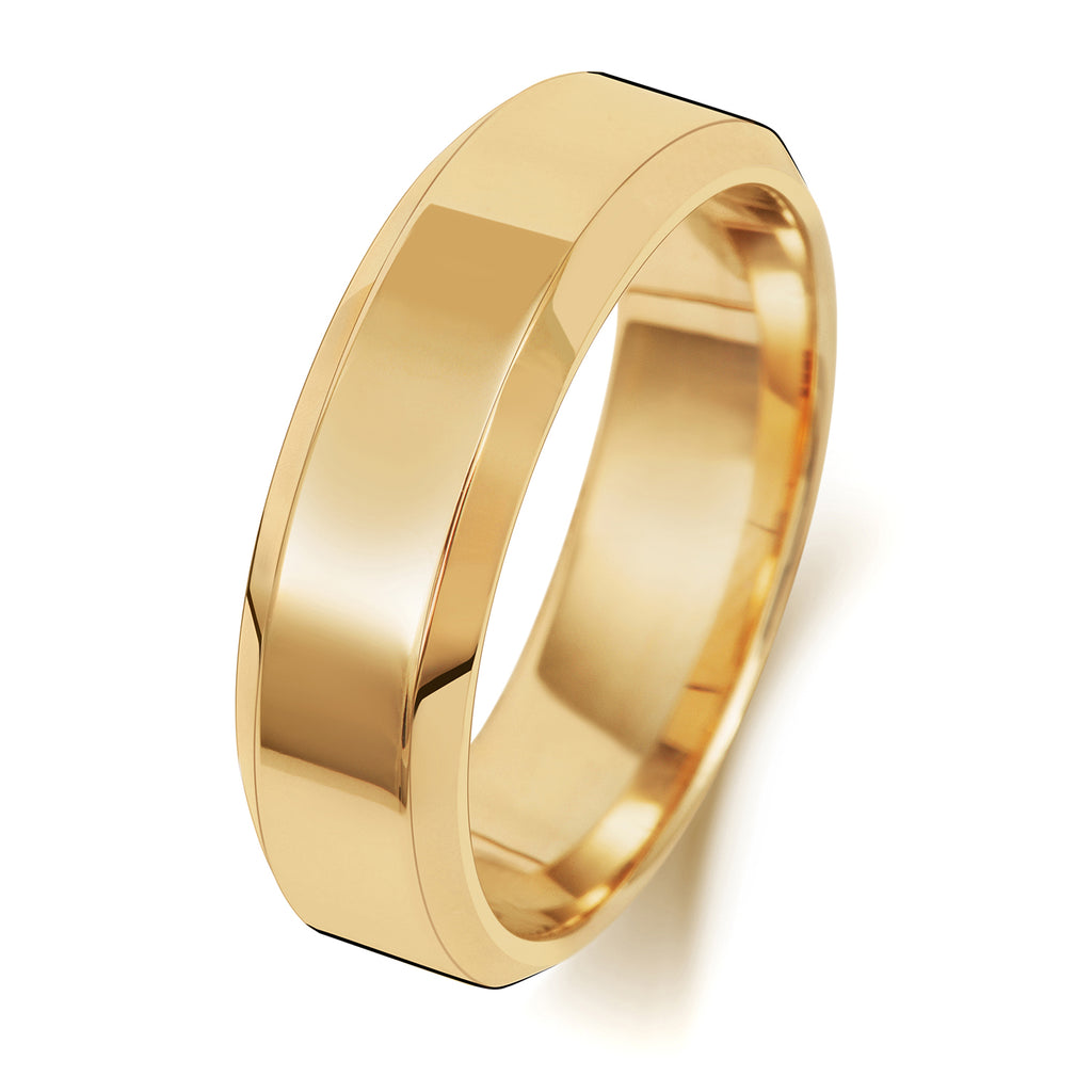 18ct Yellow Gold 6mm Soft Court Bevelled Wedding Band
