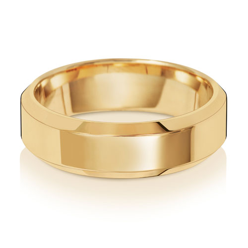 18ct Yellow Gold 6mm Soft Court Bevelled Wedding Band