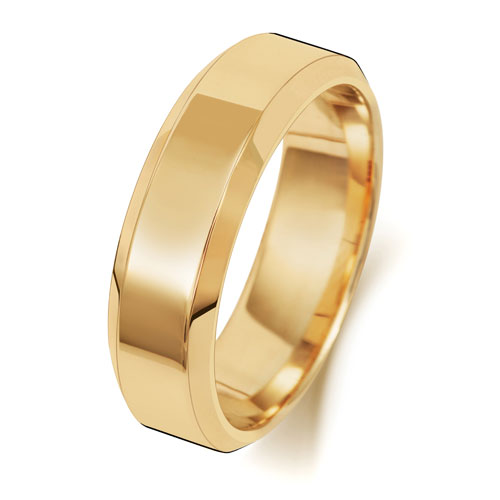18ct Yellow Gold 6mm Soft Court Bevelled Wedding Band