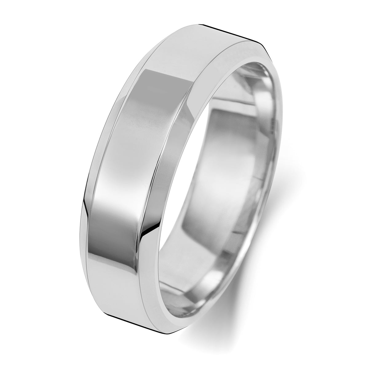 18ct White Gold 6mm Soft Court Bevelled Wedding Band