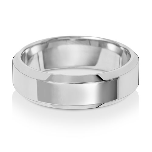 18ct White Gold 6mm Soft Court Bevelled Wedding Band