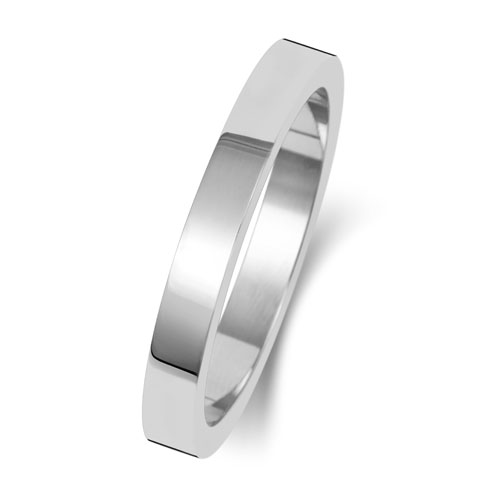 Band Priodas Fflat Aur Gwyn 18ct 2.5mm