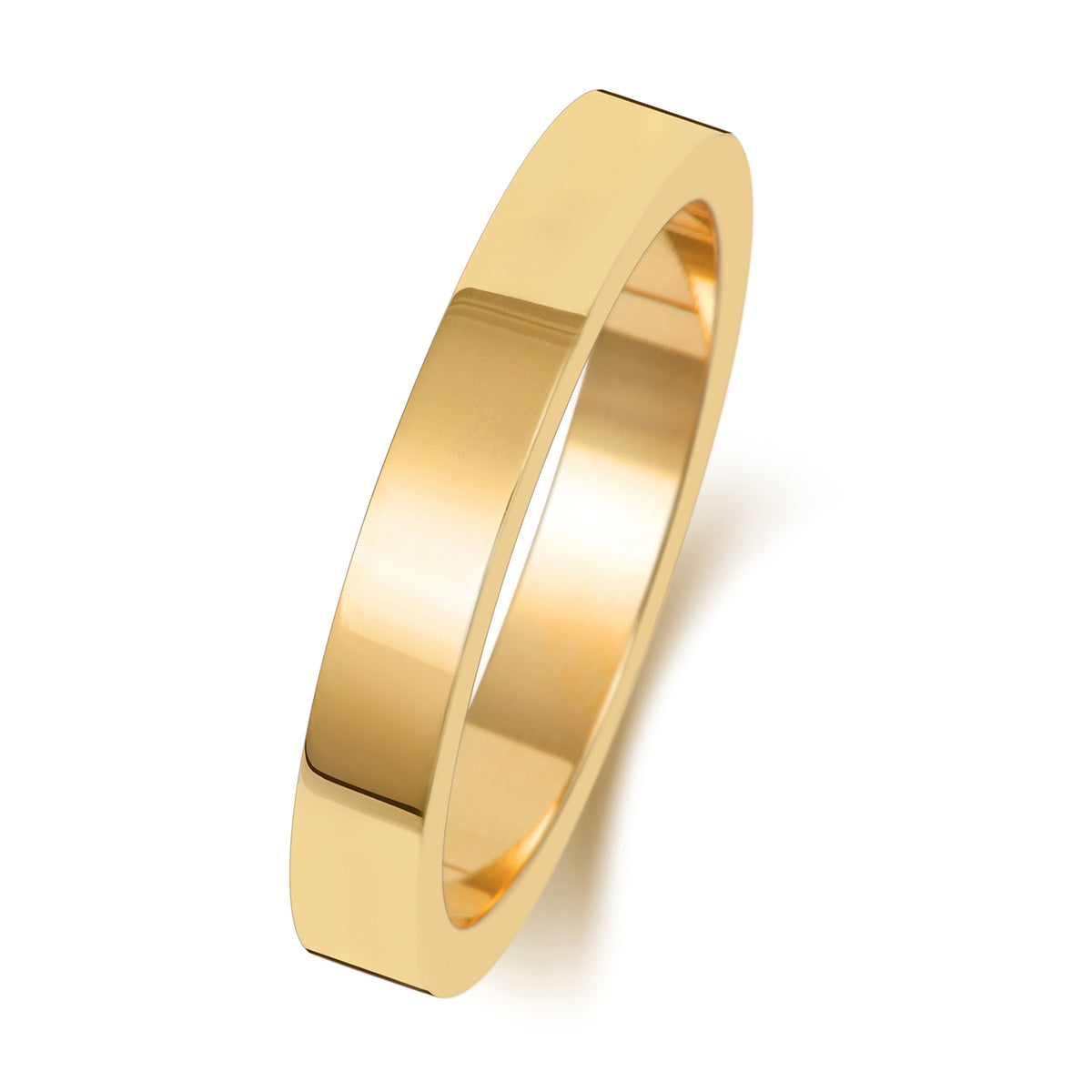 Band Priodas Fflat 3mm Aur Melyn 18ct