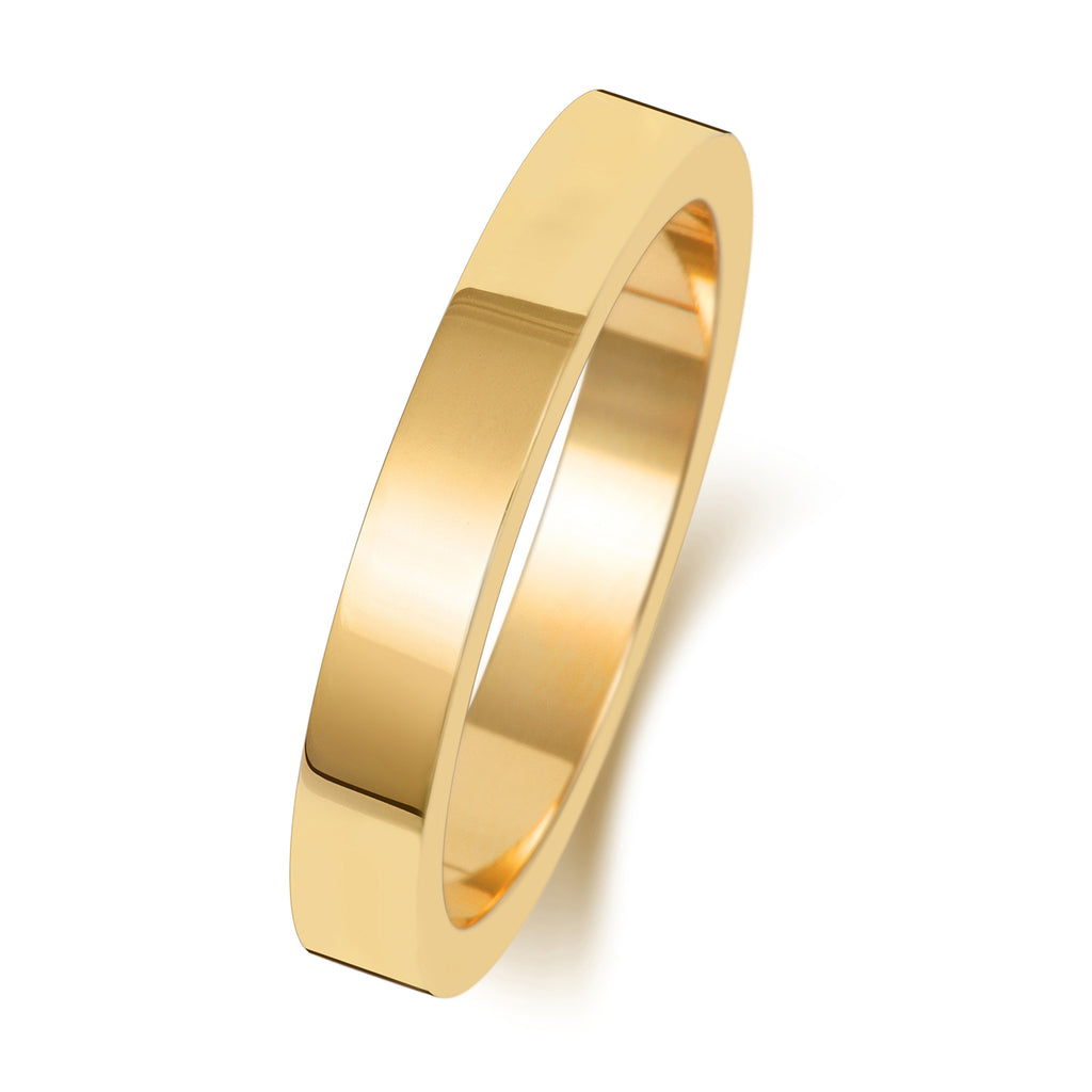 18ct Yellow Gold 3mm Flat Wedding Band