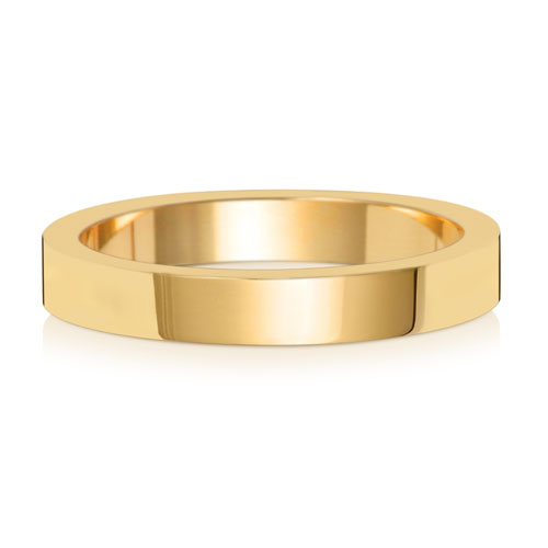 Band Priodas Fflat 3mm Aur Melyn 18ct