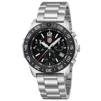 Oriawr Chronograff Dynion Luminox Pacific Diver gyda Deial Du a Strap Arian XS.3142