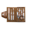 Fred Bennett Brown Leather and Stainless Steel Travel Manicure Set Y442