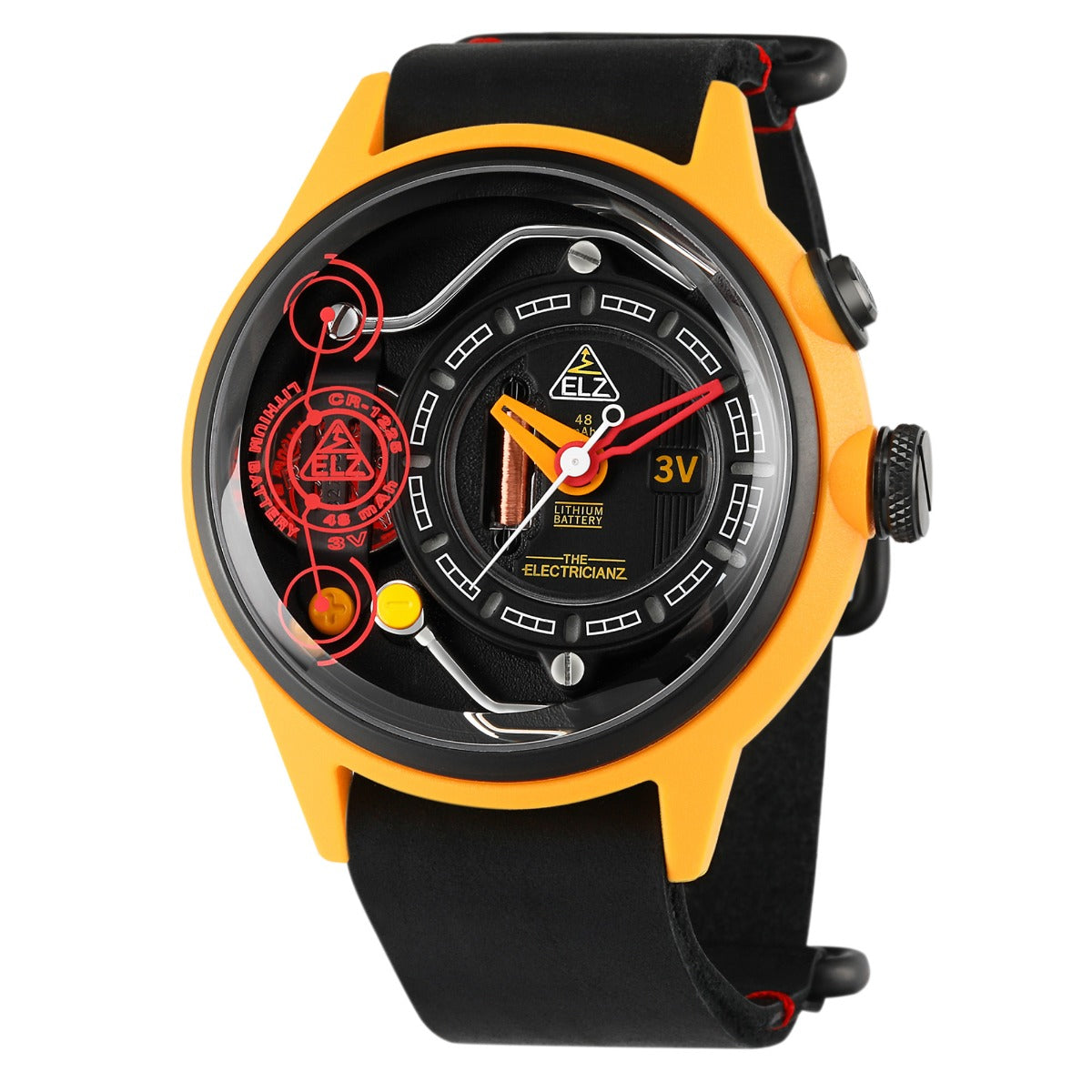The Electricianz Nylon THE AMMETER Gwylio Dynion gyda Strap Lledr Du ZZ-A1A/01