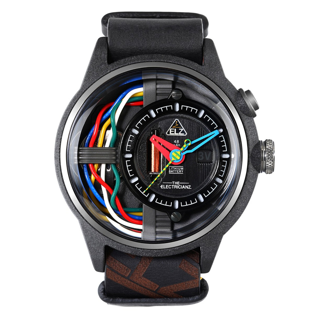 The Electricianz Nylon The Carbon Z Mens Watch with Black Leather Strap ZZ-A1A/03