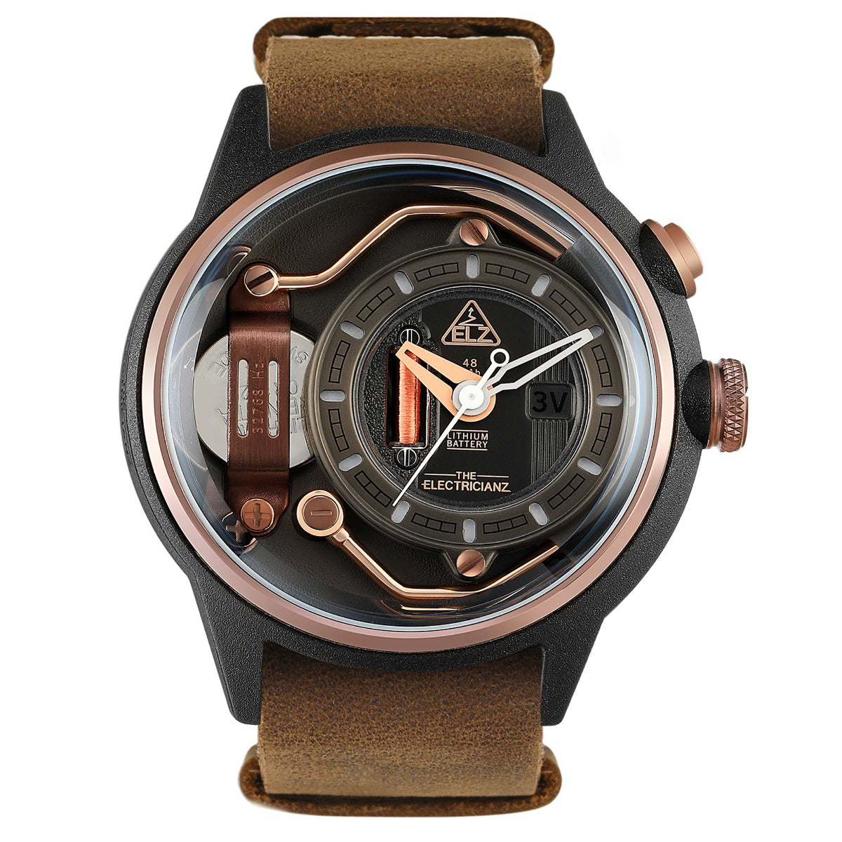 Gwylio Mokaz Dynion The Electricianz Nylon gyda Strap Lledr Brown ZZ-A1C/02