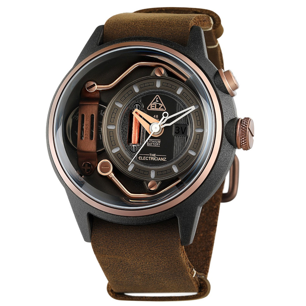 The Electricianz Nylon The Mokaz Mens Watch with Brown Leather Strap ZZ-A1C/02