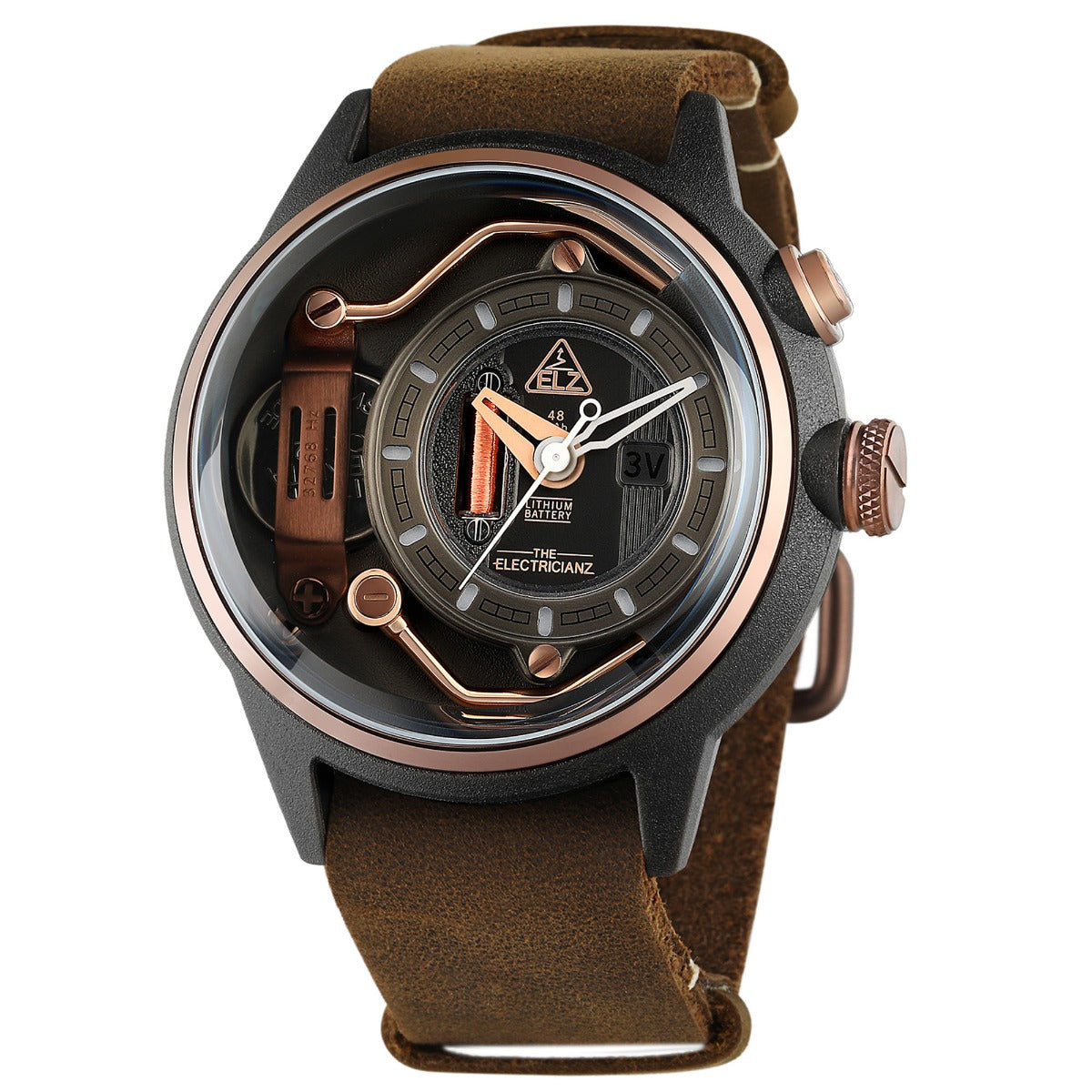 The Electricianz Nylon The Mokaz Mens Watch with Brown Leather Strap ZZ-A1C/02