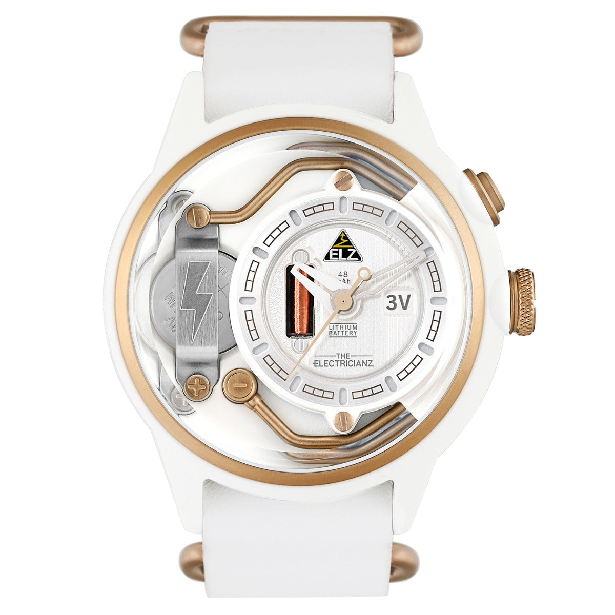 The Electricianz Nylon THE S.NOW Mens Watch with White Leather Strap ZZ-A1C/04