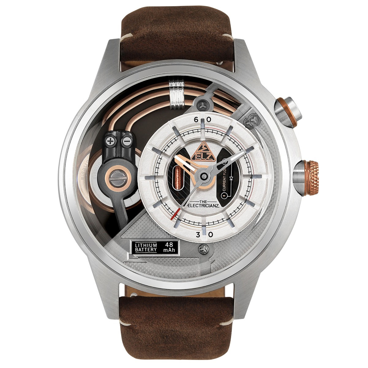 The Electricianz SteelZ The Steel Z Mens Watch with Brown Leather Strap ZZ-A3C/01